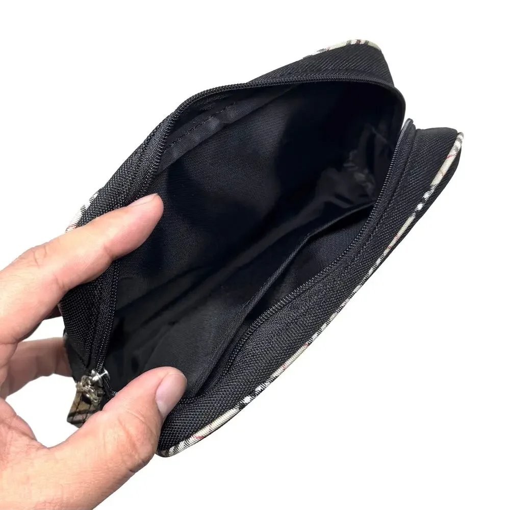 Burberry Black Canvas Zip Cosmetic Pouch with Check Trim